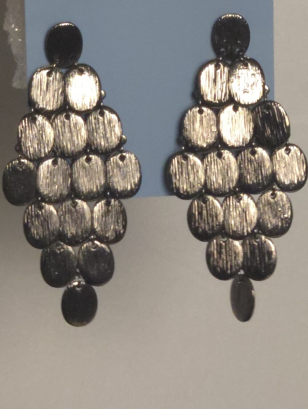 Vintage Black Textured Disc Drop Earrings - Picture 15 of 16